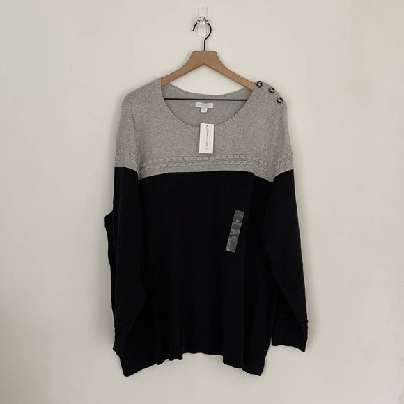 NEW Charter Club Metallic Bi-color Sweater Silver Tin Black Women's Plus Size 0X - Picture 4 of 10